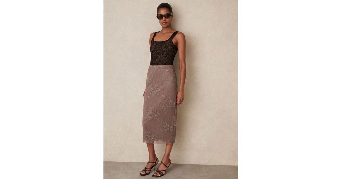 Reiss Lace Pencil Skirt in Natural Lyst UK
