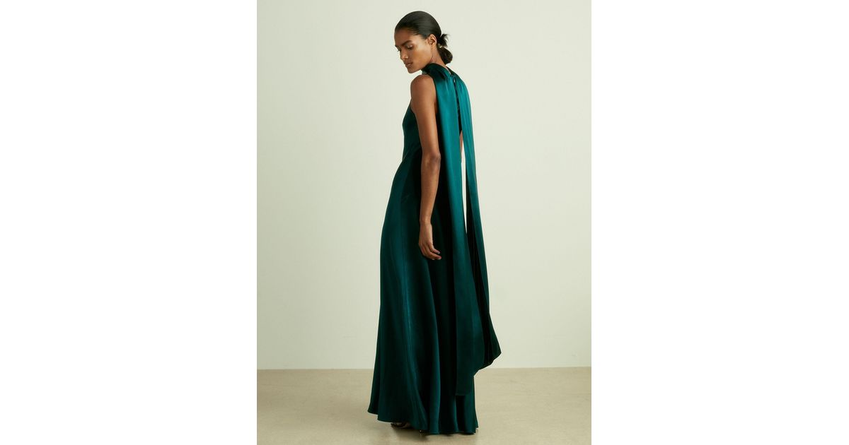 Reiss Fae Petite Satin Cape Dress Maxi in Green | Lyst