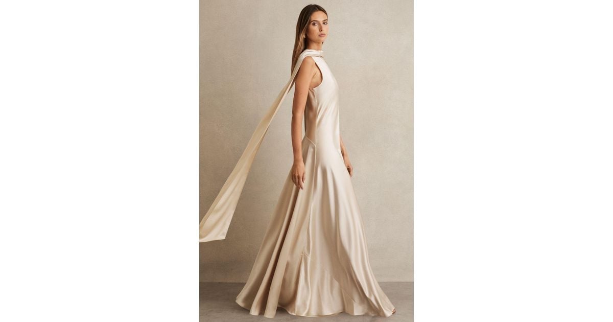 Reiss Satin Cape Maxi Dress in Natural | Lyst