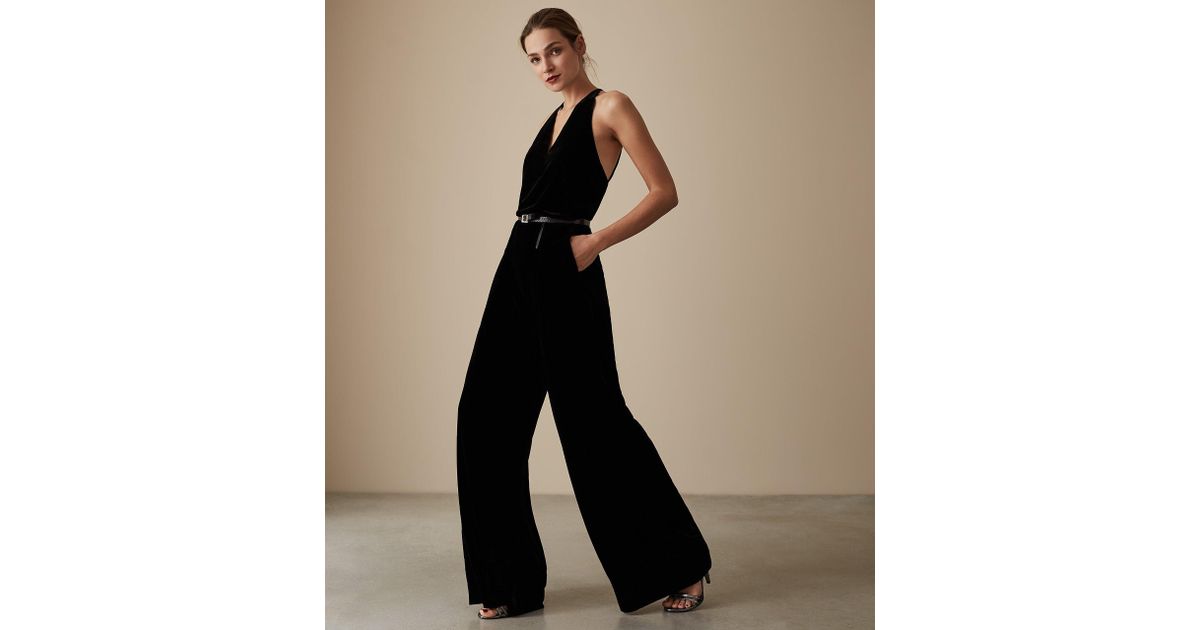 reiss black velvet jumpsuit