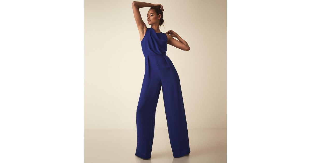 Reiss Synthetic Cut Out Detail Jumpsuit in Blue | Lyst