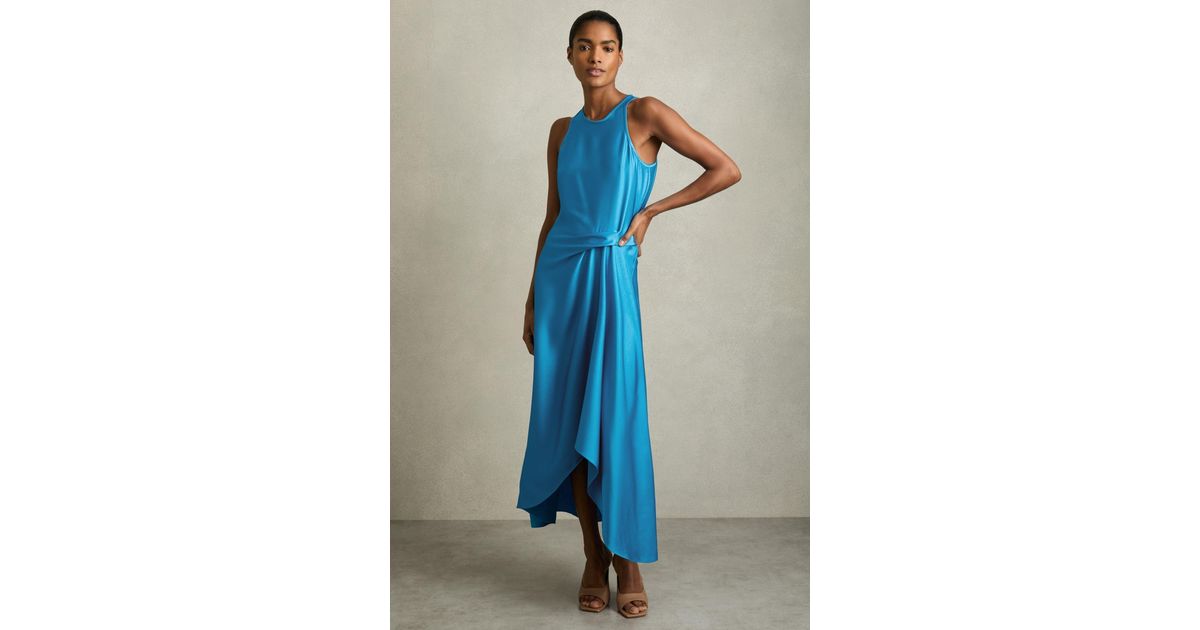 knee length dresses for ladies Rent Reiss Micah Satin Drape Midi Dress – Timeless Elegance – Versatile main image 0