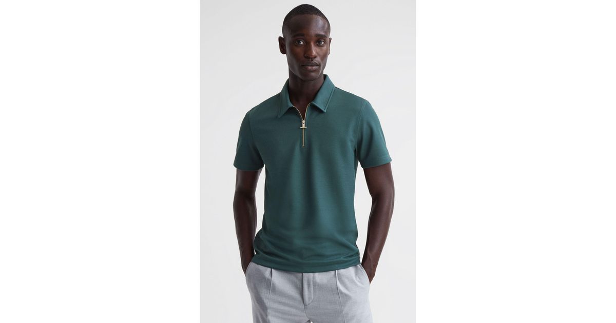 Reiss Floyd - Emerald Slim Fit Half-zip Polo Shirt in Green for Men | Lyst