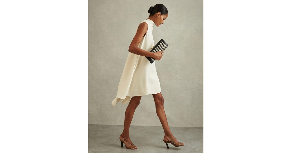 reiss shauna high neck mini dress Reiss High-Neck Drape Back Mini Dress in Ivory