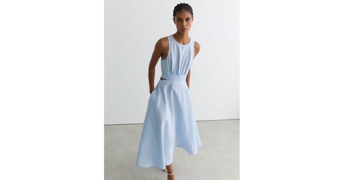 reiss blue linen dress Reiss Hazel Linen-Cotton Cut-Out Midi Dress