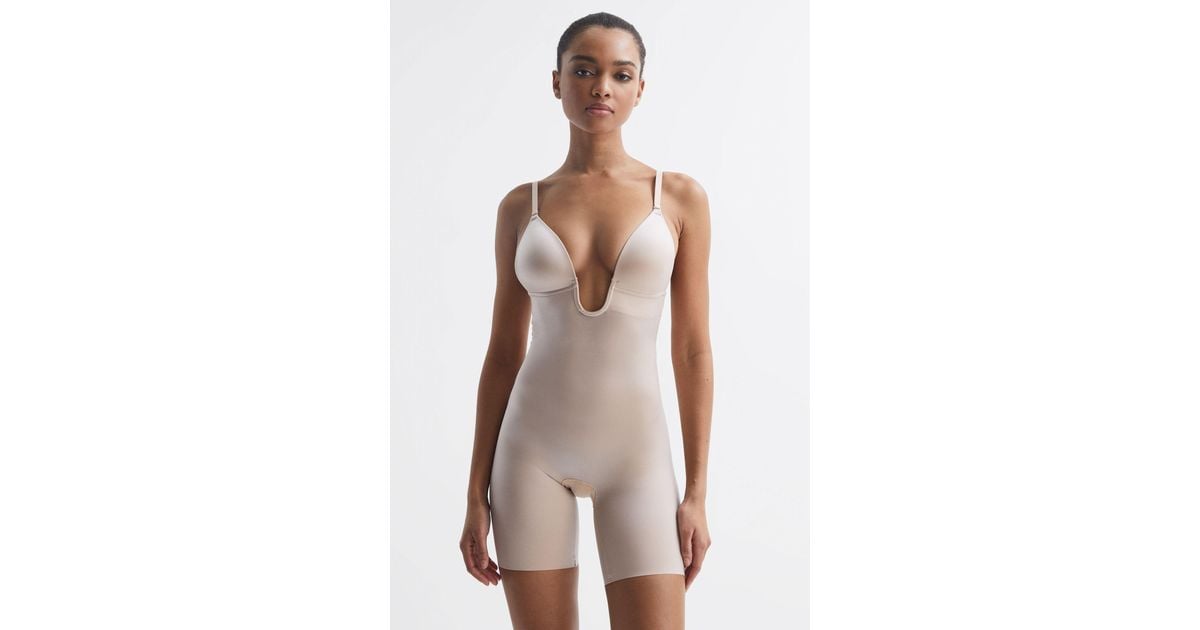 Spanx Shapewear Plunge Lowback Midthigh Bodysuit, Champagne Lyst