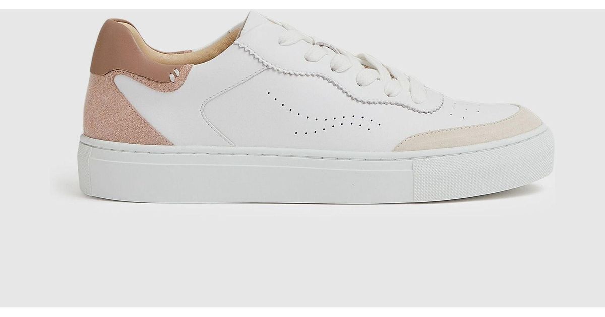 Reiss Amanda - White/nude Leather Contrast Detail Trainers | Lyst