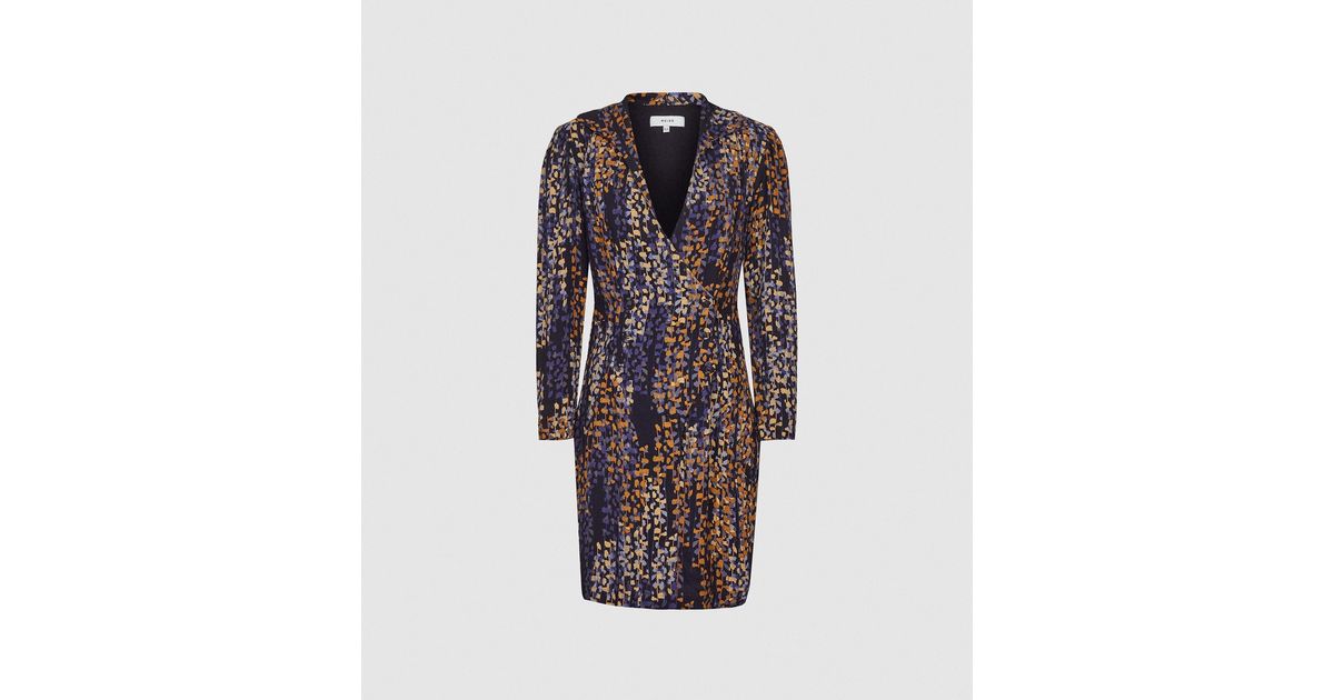 Reiss Synthetic Esmerelda - Printed Wrap Front Dress | Lyst
