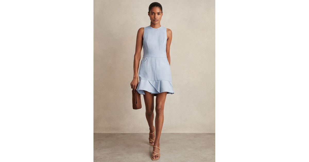 【海外限定】REISSワンピース☆Ashley Structured Ruffle-Hem Mi Buy Reiss Blue Ashley Structured Ruffle-Hem Mini Dress from