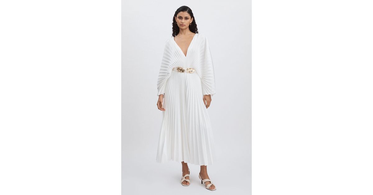 Acler Pleated Maxi Dress in White | Lyst UK