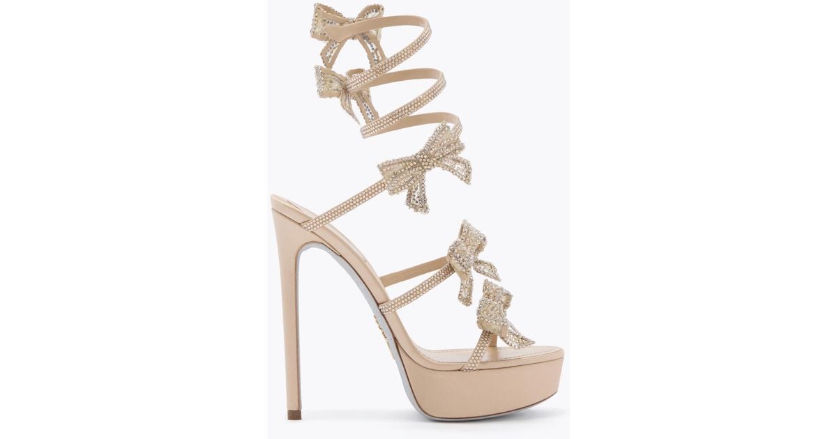 Rene Caovilla Cleo Ribbon Honey Platform Sandal 130 in White | Lyst