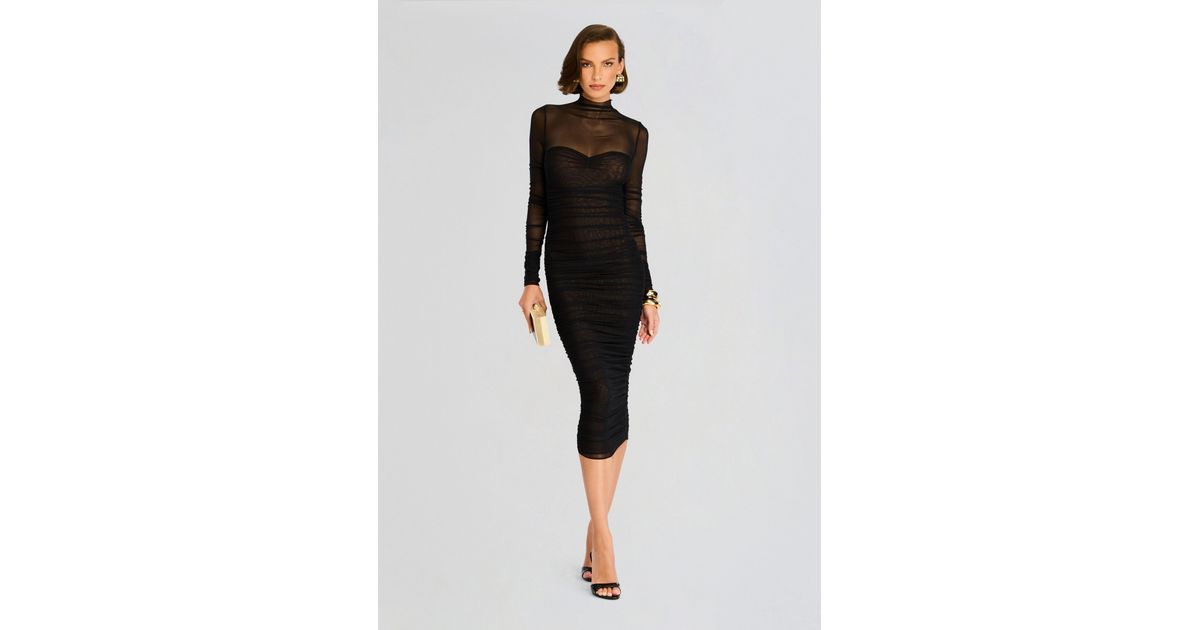 knee length dresses for ladies Ruched Mesh Midi Dress main image 0