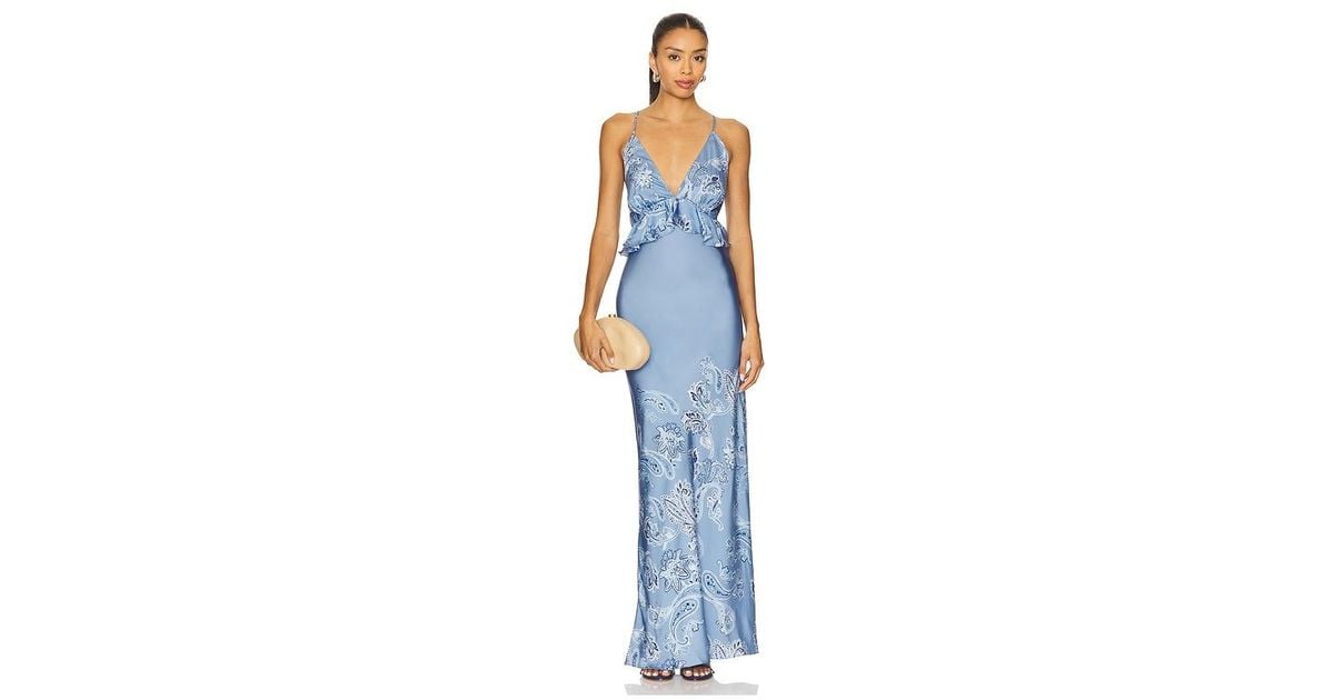 Rococo Sand Cross Back Peplum Maxi Dress in Blue