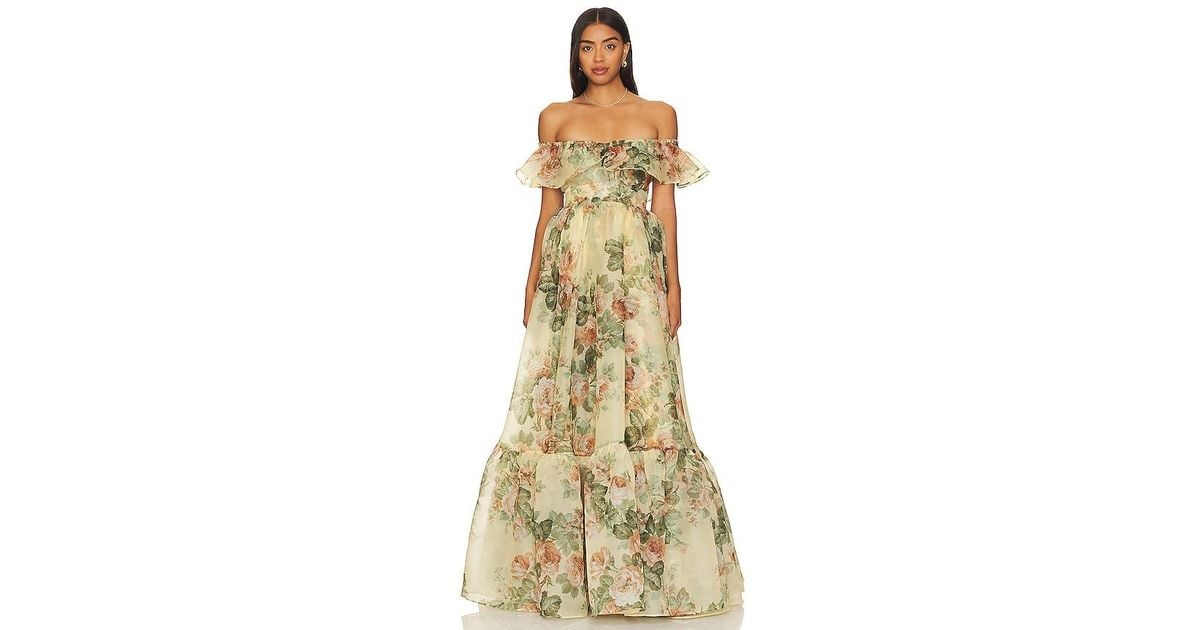 selkie off the shoulder floral maxi dress Selkie dresses truly make me feel like a princess, even this single-layered cotton terrace gown. This gorgeous, summery print is called Grapefruit Floral