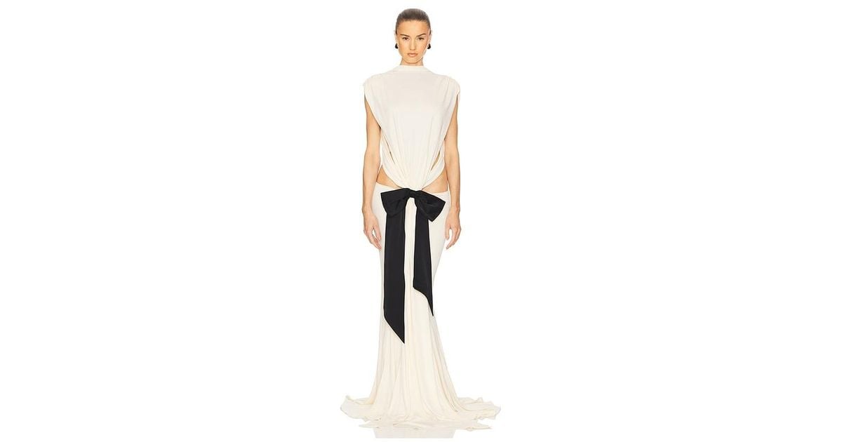 Helsa The Constantina Jersey Dress With Bow in White