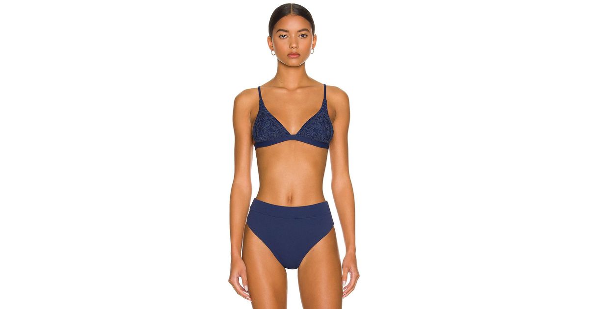 Womens Swimwear - Maaji Blue Print Bluejay Paradise Reversible 4 Way  Longline Triangle Bikini Top up to DD Cup