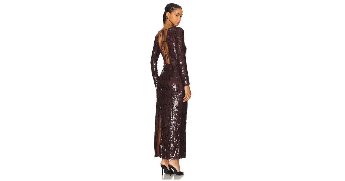 Line & Dot Sequins Maxi Dress in Brown | Lyst