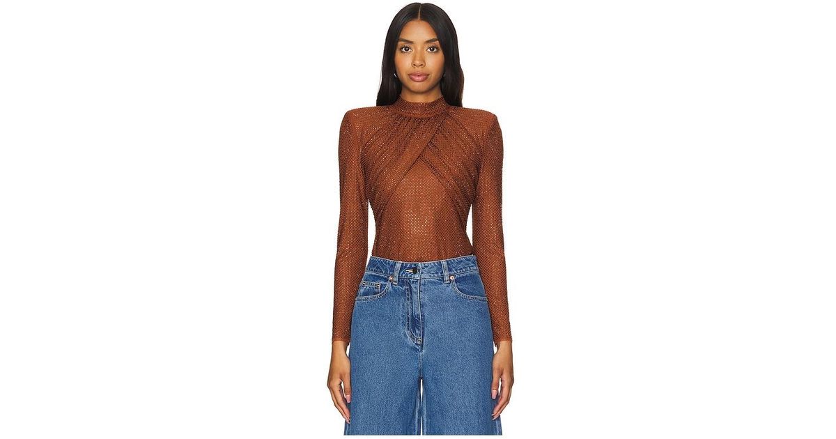 Tシャツ・カットソー SELF PORTRAIT Embellished Stretch Mesh Top SELF-PORTRAIT Twist-front cutout crystal-embellished stretch