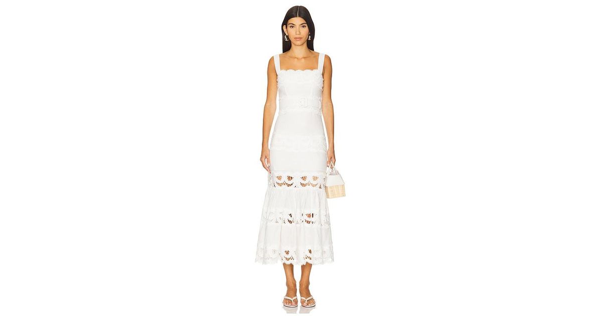chinese dress ladies Self-Portrait - White Linen Lace Insert Midi Dress
