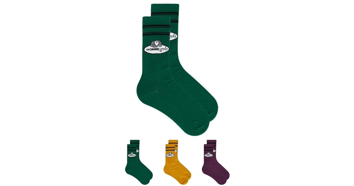 HOMMEGIRLS X Fruit Of The Loom Crew Socks 3-Pack in Green | Lyst