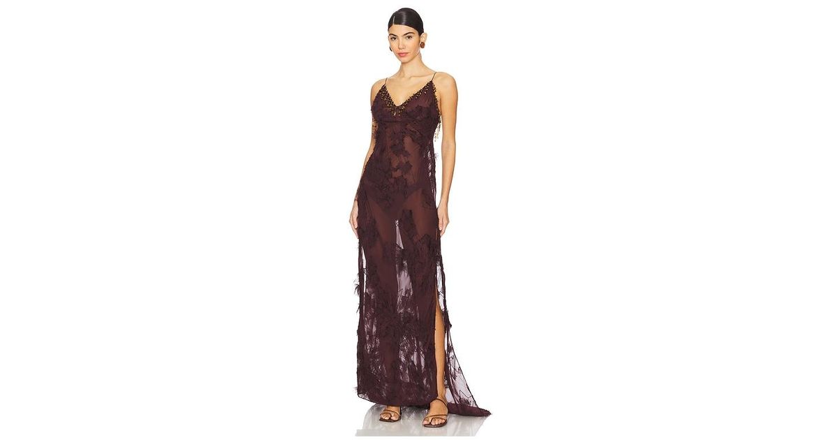 mirror palais brown beaded dress COLLETTE Maxi Dress | Beige Crochet Open Back Dress