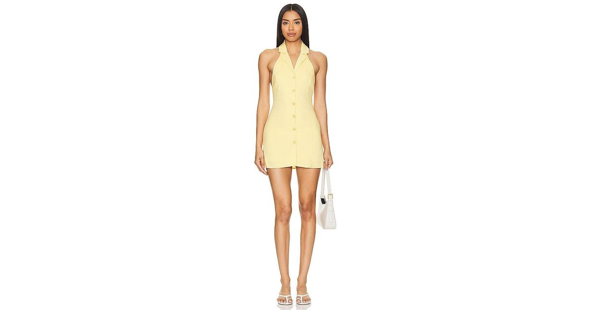 knee length dresses for ladies Yellow Button Pleated Mini Dress