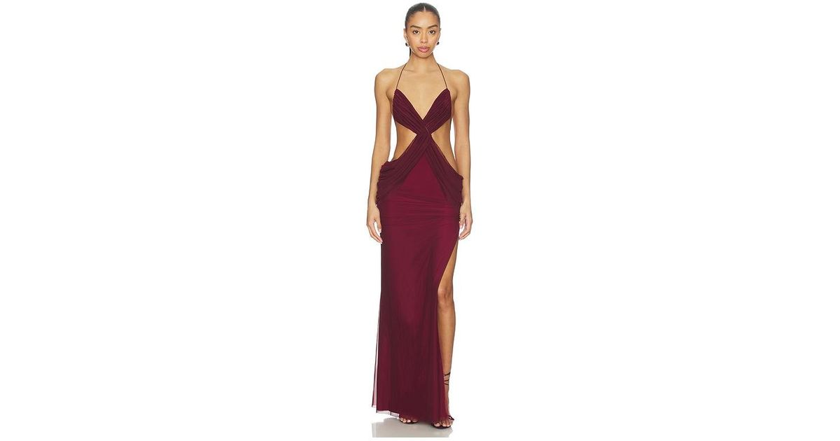 jaded london burgundy dress Draped Vida Maxi in Red Under$100 Oceanic Blue Tasseled Hand-Embroidered Size:Plus 18-20 Cold hand wash only