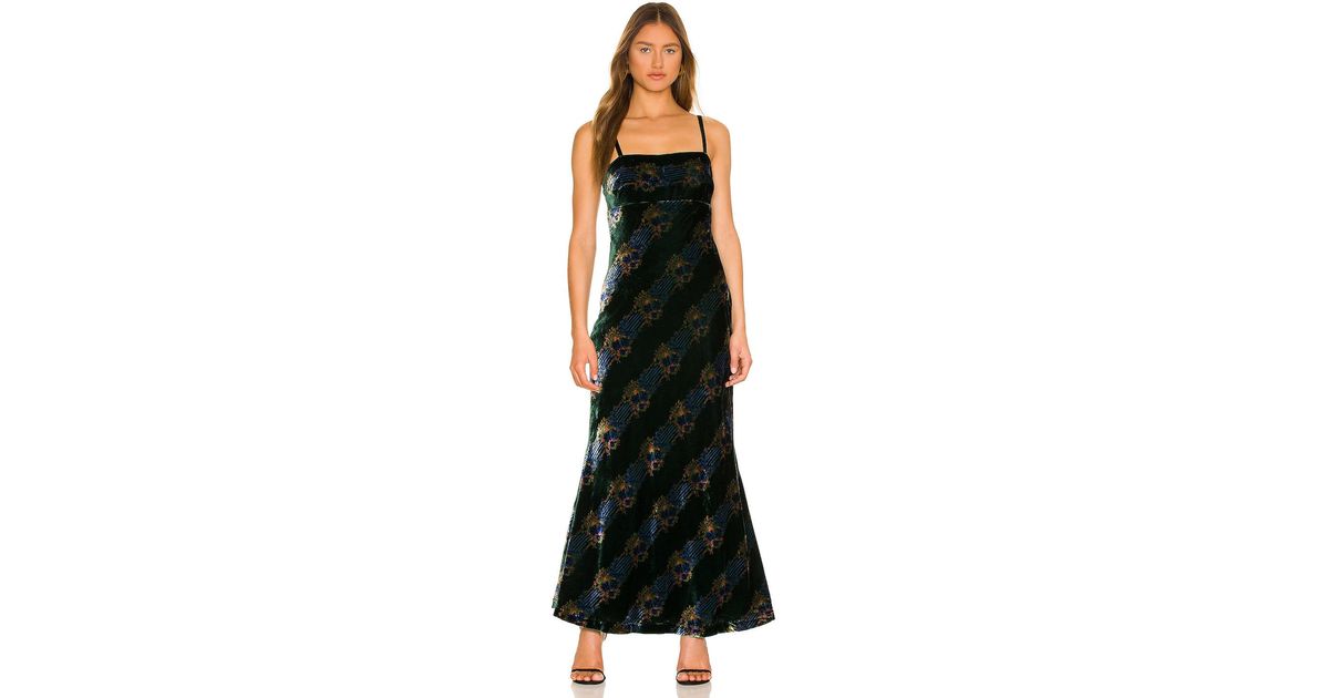 Free People X Revolve Juliet Velvet Printed Maxi Dress in Green Lyst