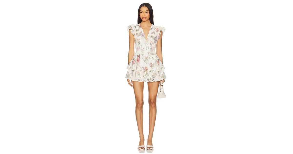 Alice + Olivia Kessie Ruffle Romper in White | Lyst