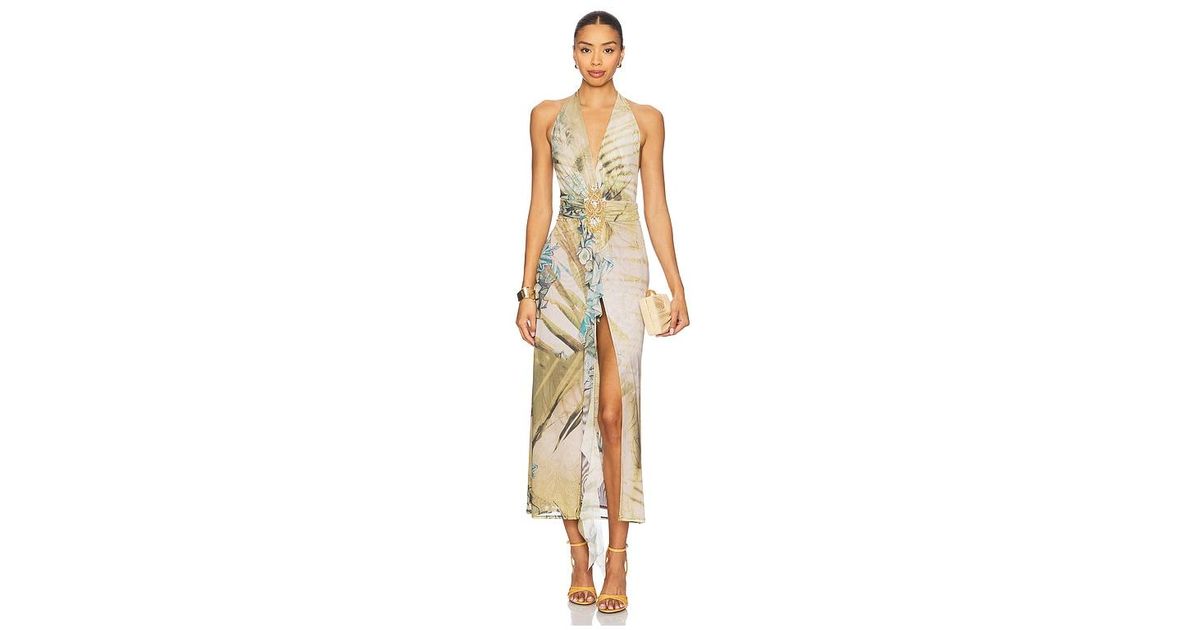 slim fit dress slacks Luserna Embellished Halterneck Maxi Dress in Green Snake