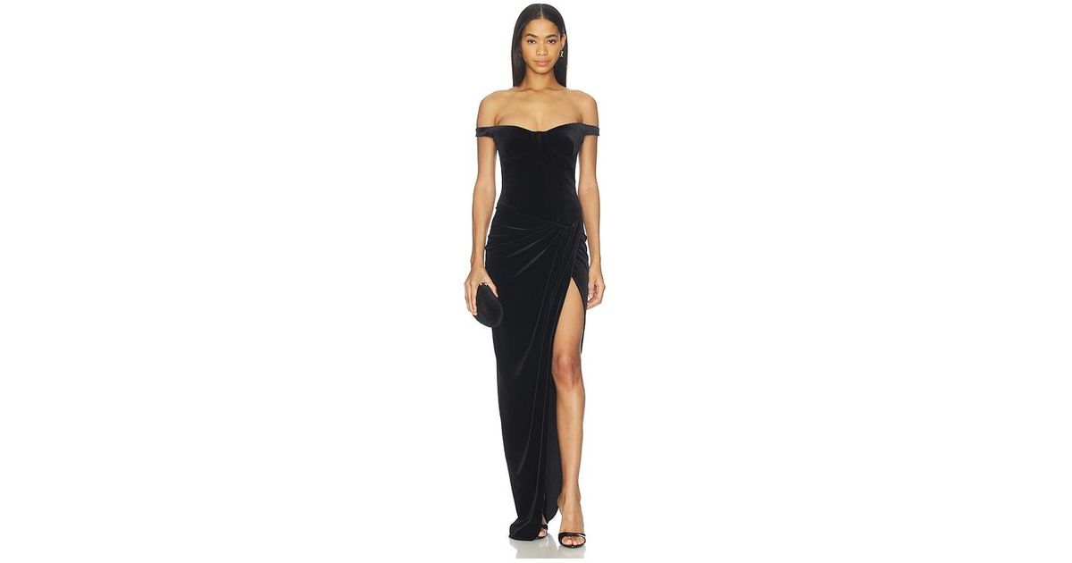 Alex Perry Off Shoulder Cupped Drape Gown in Black | Lyst