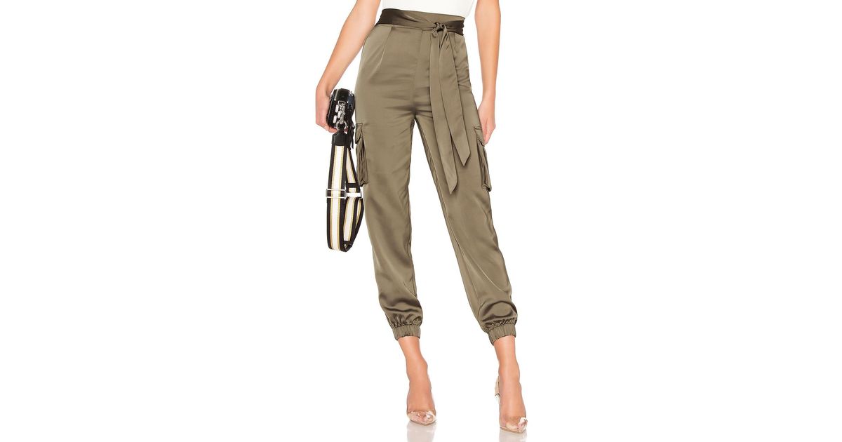 green satin cargo pants
