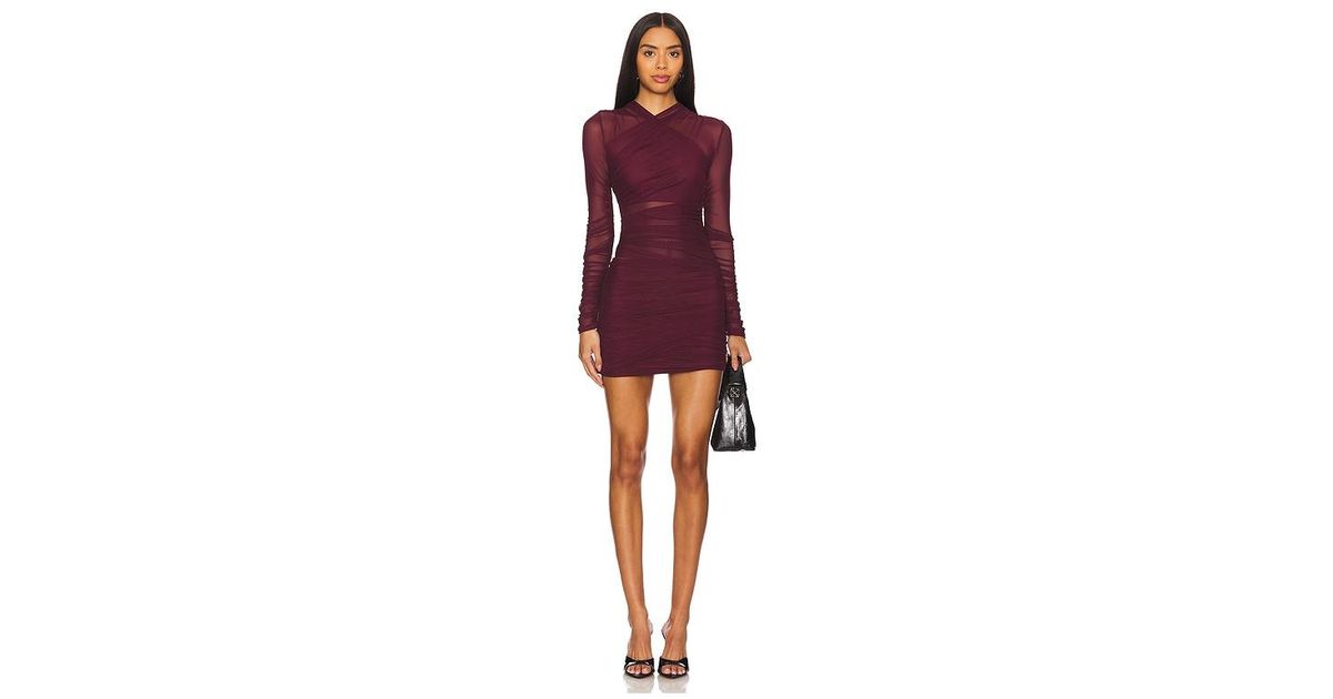 SER.O.YA Moxey Ruched Mesh Mini Dress in Red | Lyst