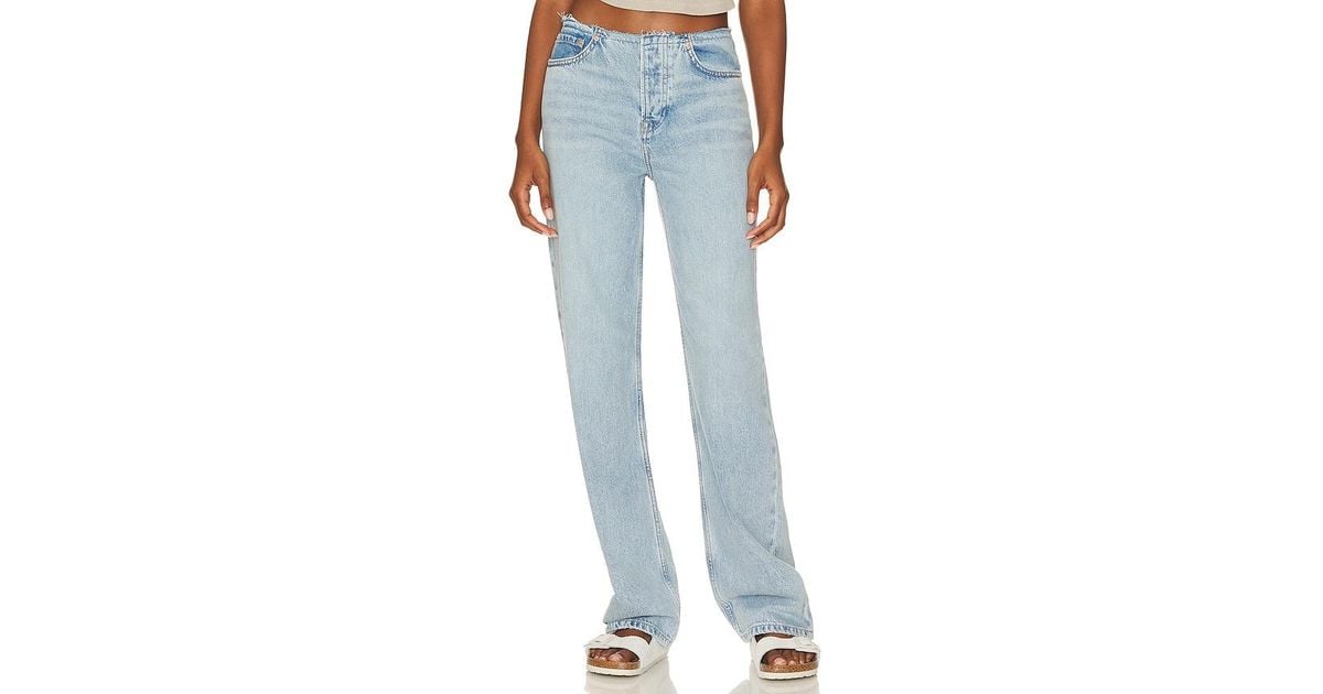 GRLFRND Jordan Low Rise Frayed Waist Boyfriend in Blue Lyst