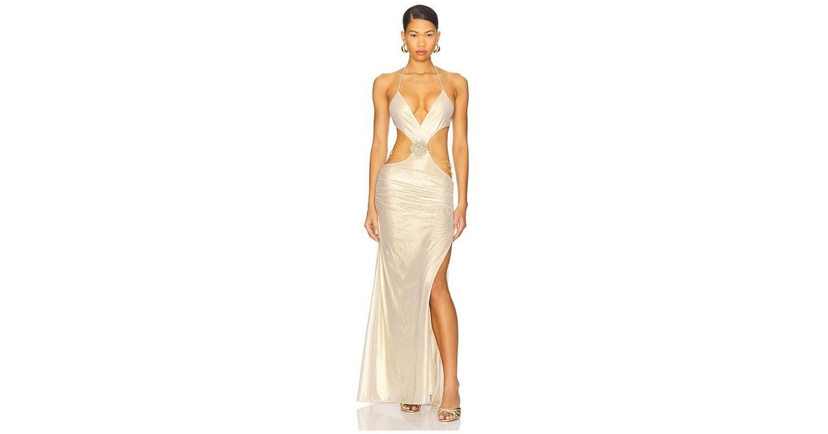 vida backless maxi dress in gold Jaded London Natural Pickle