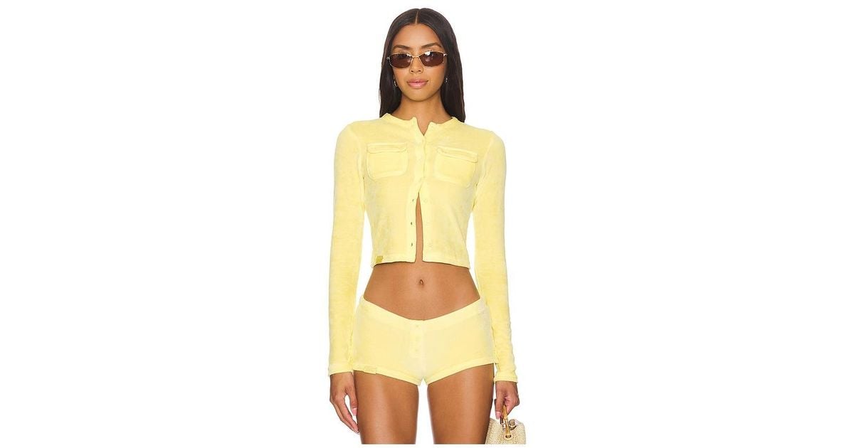 Jaded London Velour Cardigan in Yellow | Lyst