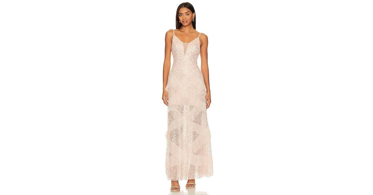 BCBGMAXAZRIA Ruffle Trim Gown in Natural Lyst