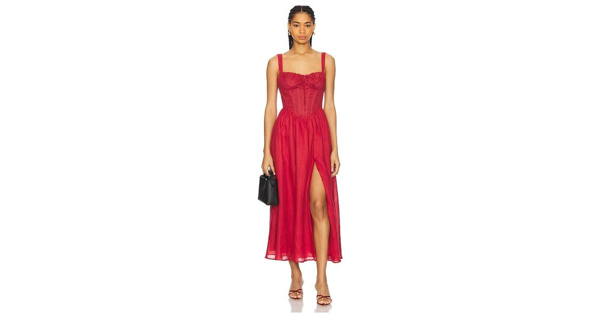 bardot esra corset midi dress in Red Simple Wedding Dresses Little 253728 Main 81% Lyocell Size:M 6 / W 8 Midi skirt
