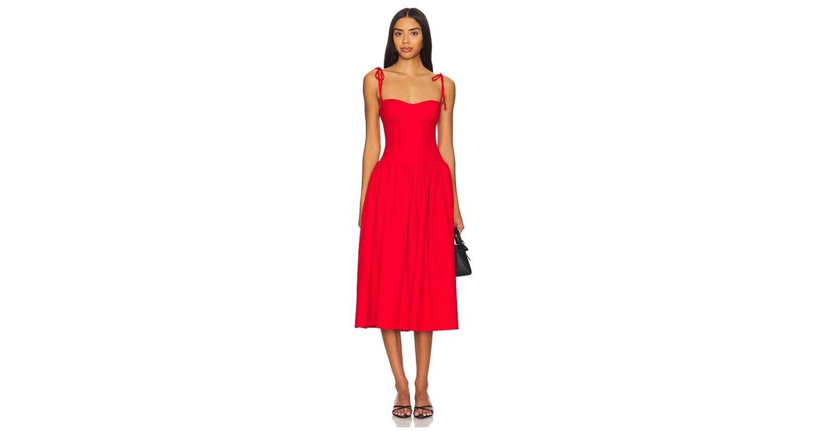 MORE TO COME Theresa Midi Corset Dress in Red | Lyst