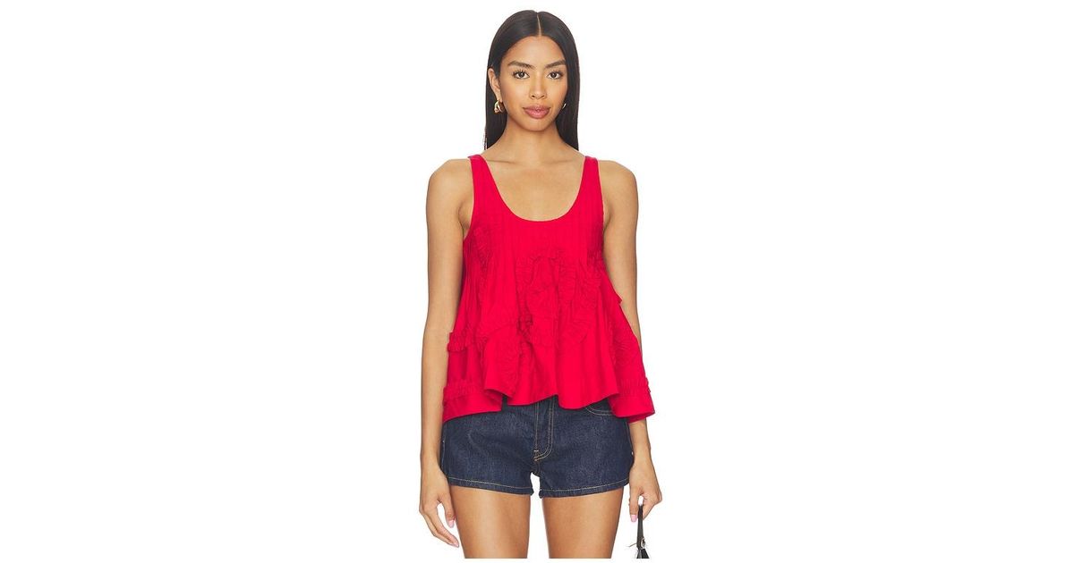 Damson Madder Stella Ruffle Cami Top in Red | Lyst