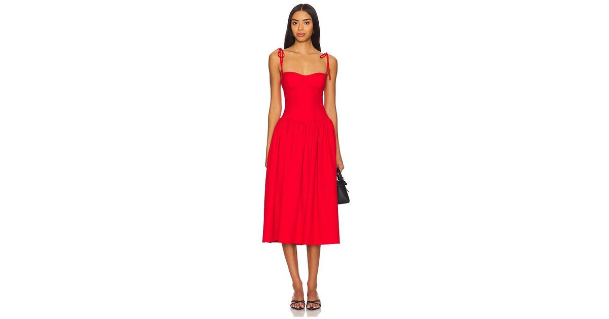 MORE TO COME Theresa Midi Corset Dress in Red | Lyst Australia