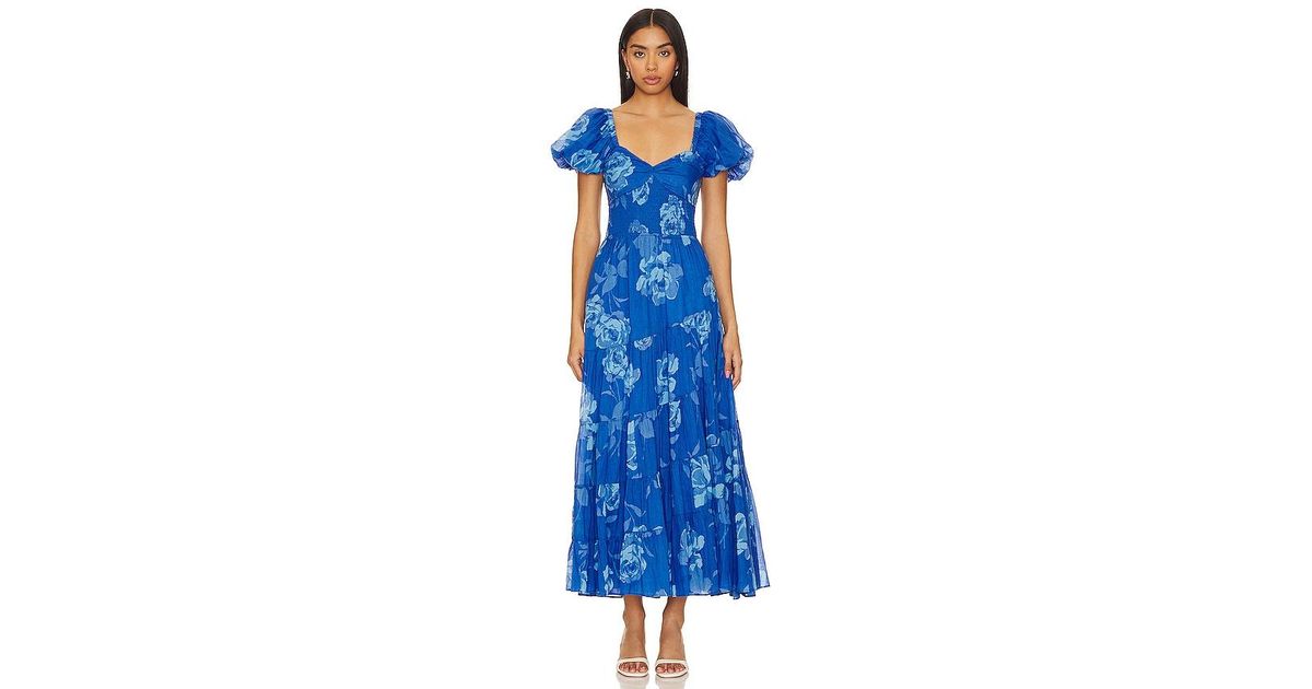 short sleeve sundrenched maxi dress in sapphire combo Free People Short Sleeve Sundrenched Maxi Dress in Blue