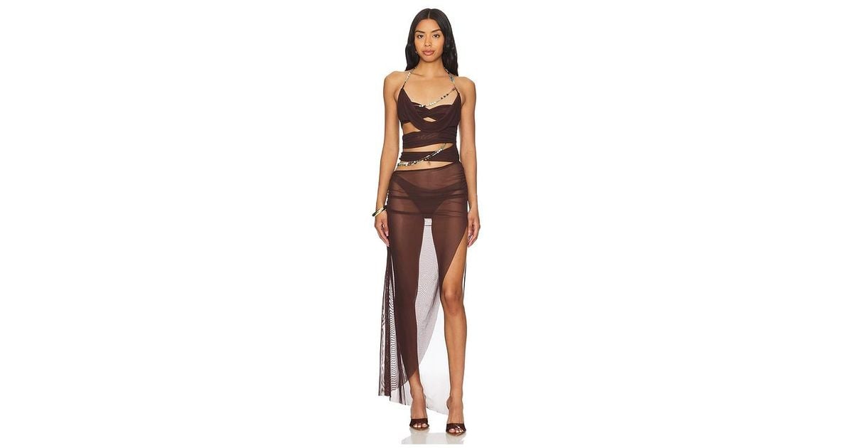 Jaded London Draped Maxi Dress in Brown