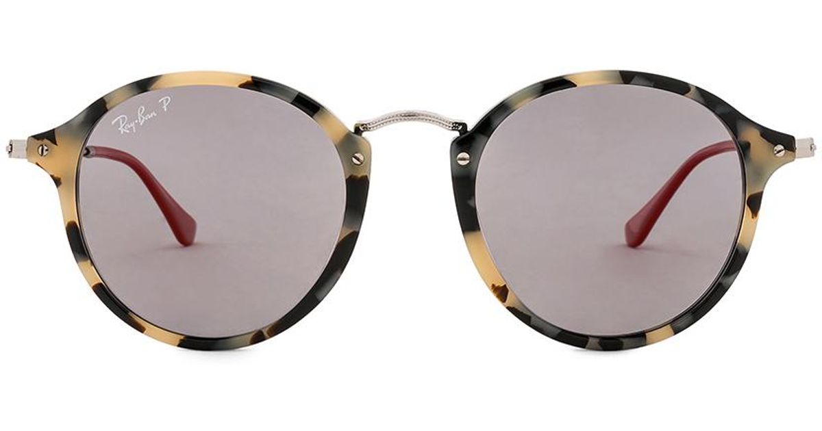 Ray-Ban Leather Round Fleck Pop In Beige. - Lyst