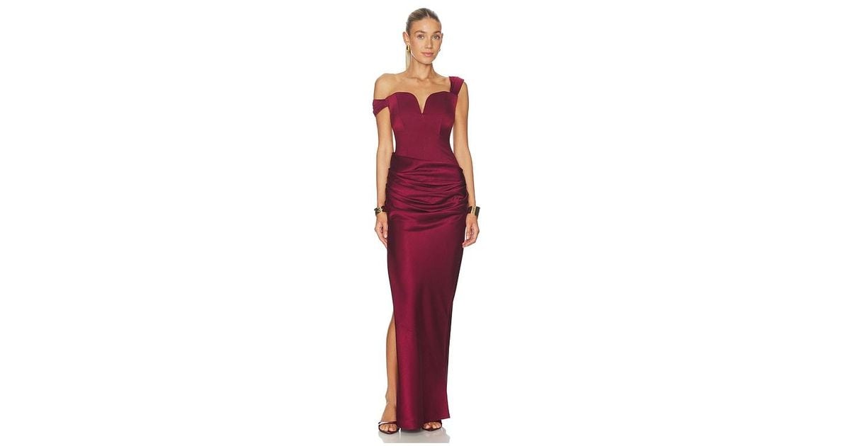 Alex Perry Off Shoulder Longline Sweetheart Drape Column Dress in Red ...