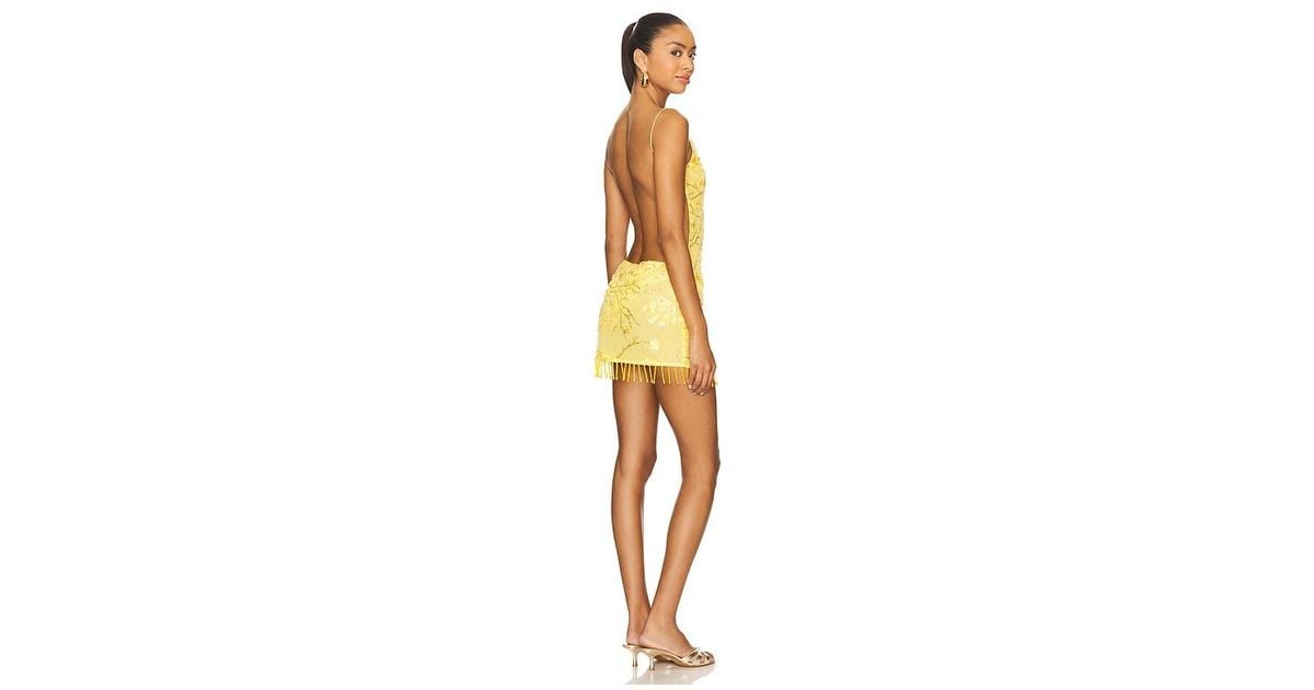 Jaded London Beaded Mesh Mirage Dress in Yellow