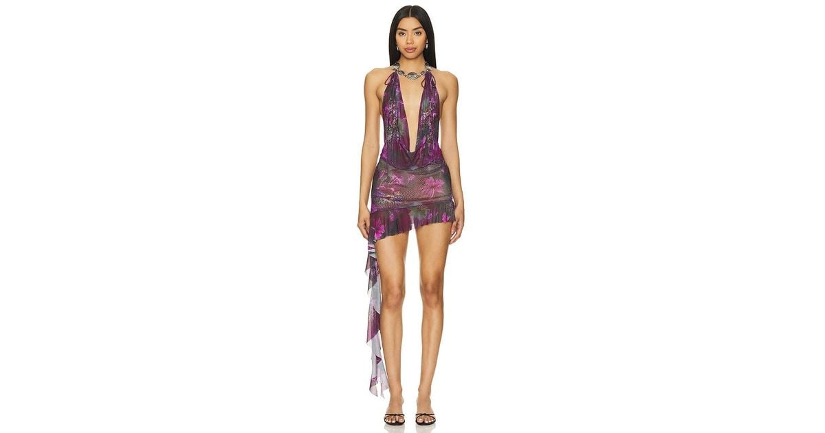 Jaded London Sheer Glitter Backless Dress in Red