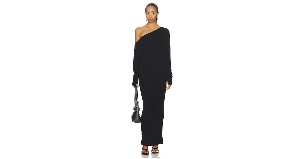 enza costa sweater knit slouch dress Maxi in Black vintage bridal collection