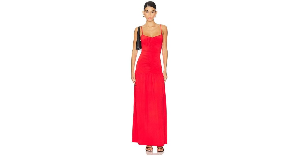 ruched front scoop maxi dress in vibrant red WeWoreWhat Ruched Front Scoop Maxi Dress in Red