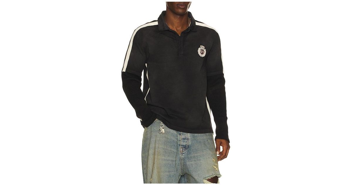 424 Academy Polo Double Sleeve Thermal in Black for Men | Lyst